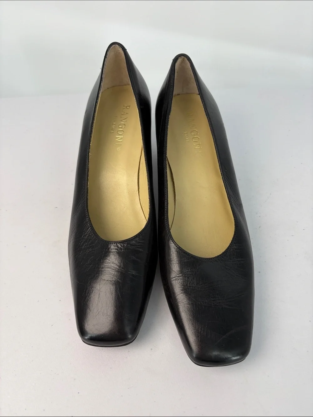 🍰 Rangoni Black Leather Mid Block Heel Pumps made in Italy